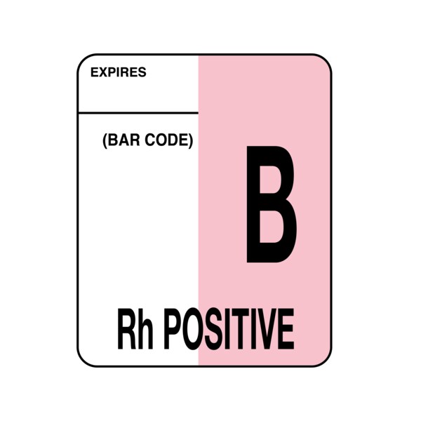 Label, B Rh Positive 2" x 1-5/8" White w/Pink & Black